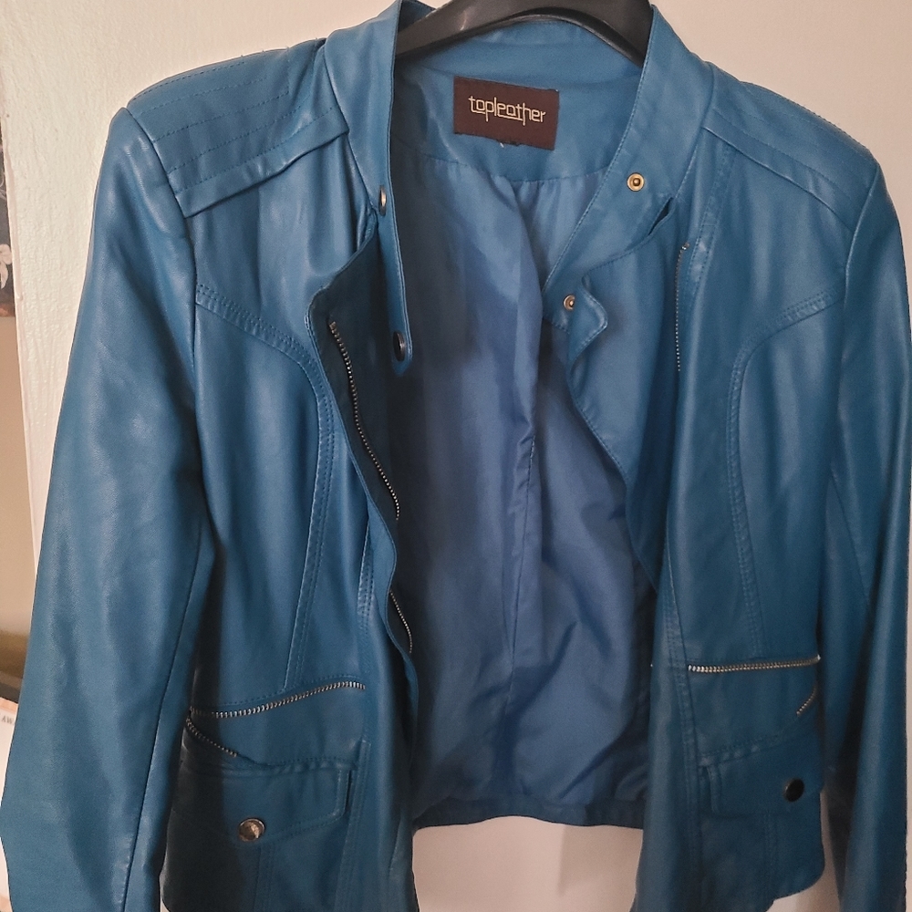 blue leather motorcycle jacket